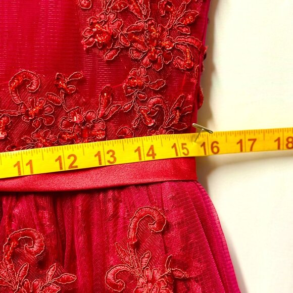 NEW Elegant Red Sleeveless Sequin Lace Embroidered Midi Formal Dress Size 12 - Picture 10 of 12